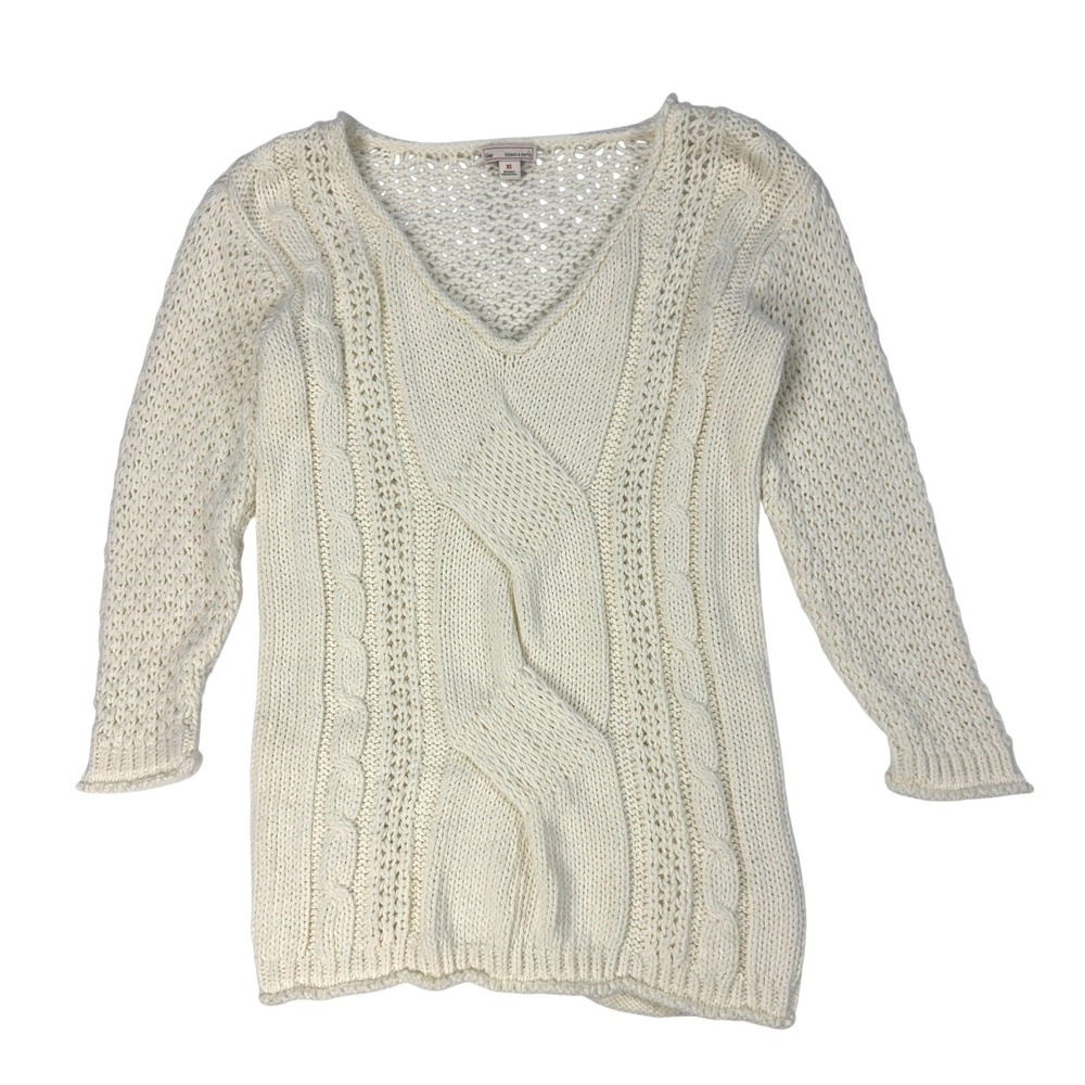 Vintage Y2K Gap Cable Knit Fisherman Sweater Womens Size XS Preppy Beige‎